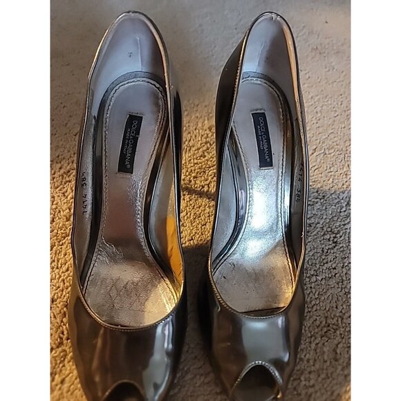 Dolce & Gabbana Italy Pewter Metallic Leather Heel Open Toe Pump, 38.5 - Picture 7 of 15